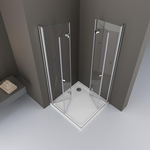 DOOLEEWEE Duschkabine 80x80x185cm Eckeinstieg Dusche Falttür 180° Duschwand Duschabtrennung 6mm Gehärtetes Glas