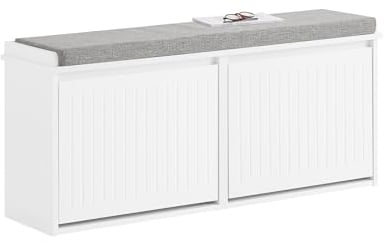 SoBuy Schuhschrank Schuhbank mit Sitzfläche, Schuhregal mit Stauraum, Klappe, Sitzkissen, bis 158 kg belastbar, für Flur, Wohnzimmer, 100x46x26 cm, Weiß, FSR98-XL-W