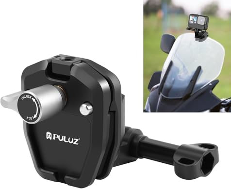 PULUZ Motorcycle Windshield Mount Clip for GoPro Hero12 Black 11 10/ DJI Osmo Action 4 Pocket 3 2 1/ Insta360 X4 X3 ONE X2 Ace Pro and Other Action Cameras Motorcycle Windshield Mounting Bracket
