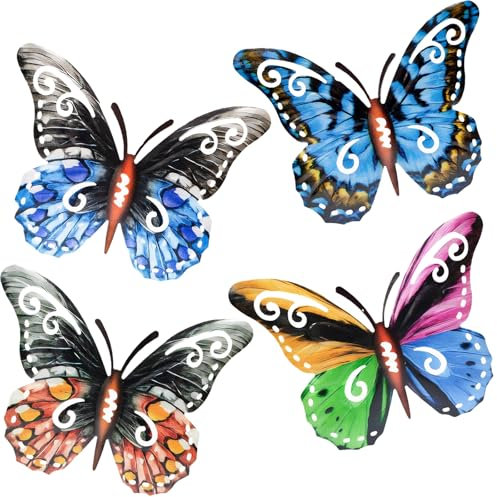 4 Pezzi Decorazioni da Parete Farfalle in Metallo,Ornamenti Farfalla,Decorazione da Giardino e Arte Murale per Soggiorno,Balcone,Terrazza,Recinzioni Esterne e Capanni,Sculture di Farfalle in Metallo