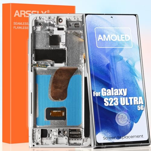 (Support Empreintes Digitales) Écran LCD pour Samsung S23 Ultra 5G SM-S918U SM-S918U1 6.8 LCD Display Touchscreen Digitizer Assembly avec Outils (Argent, US Version, Non Incurvé Écran)