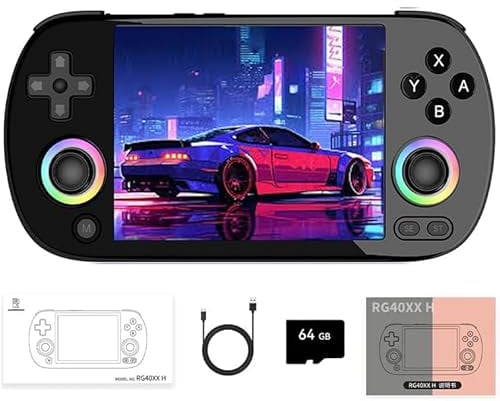 Whatsko RG40XX H Console de Jeu Portable,Double Joysticks avec éclairage RGB Ecran IPS 4 Pouces,Support 5G WiFi Bluetooth 4.2 et Sortie HDMI TV,Carte TF 64G Intégrée avec 5500+ Jeux(Noir)