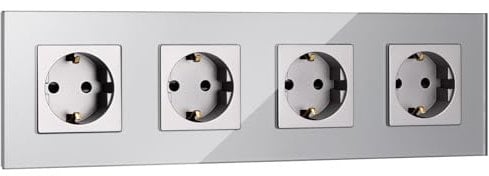 Navaris Vierfachsteckdose mit Glasfrontplatte - Grau - Feuerfest, Wasserabweisend, Kratzfest - Steckdosen anthrazit - Wandsteckdose -Steckdose unterputz - Schuko Steckdose