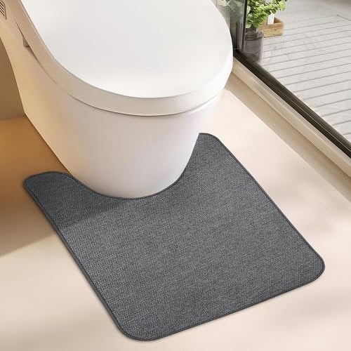 Bosap U Shaped Bathroom Rug, Machine Washable Non Slip Quick Dry Super Absorbent Ultra Thin Toilet Mat for Bathroom (Dark Grey, 20''x24'', U Shaped)