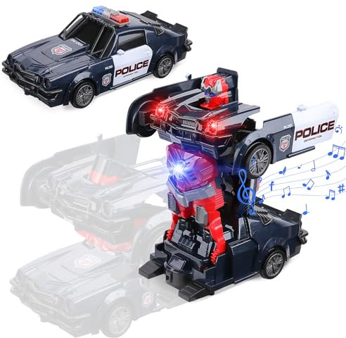Luckits Polizeiauto Transformator - Automatische Transformierung Roboter mit Blinkenden Lichtern und Sound - Spielzeug Auto für 3-7 Jahre Jungen und Mädchen (Blue)