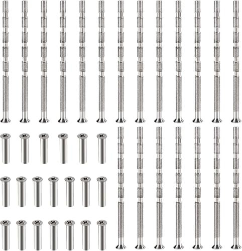 Lot de 20 vis M3 nickelées avec manchons - Vis de raccordement - Pour poignée de porte, tiroir, armoire, trou de serrure
