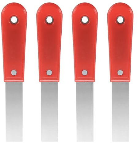 sourcing map 4pcs Putty Knife 1 Width Carbon Steel Blade Metal Putty Scraper, Flexible Plaster Spatula for Drywall Repair and Spackling, Red