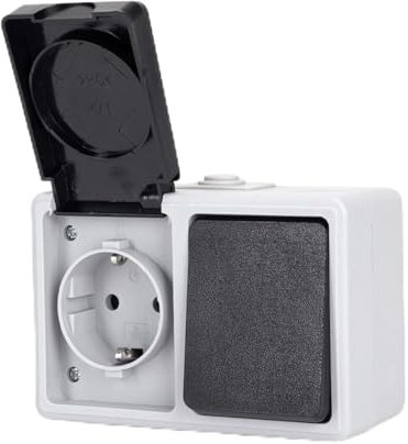 Interruptor y enchufe de montaje en superficie, 1 llave, 2 vías, gris - ideal para instalaciones eléctricas en hogares y oficinas.