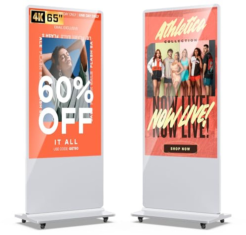 QIXZOCV Digitaler Kundenstopper mit Touchscreen, 65 Zoll 4K Digitale Werbetafel, Interaktives Digital Signage Display, Stand Up Digital Display mit Android OS für Werbedisplay, Mieten