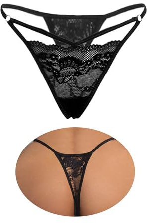 ohmydear Lace Micro G string Thongs Sexy Panties Sheer Mesh French Knickers | Low Waist Womens Underwear with Double Straps, Breathable Cotton Crotch for Daily Comfort, Seamless Under Outfit