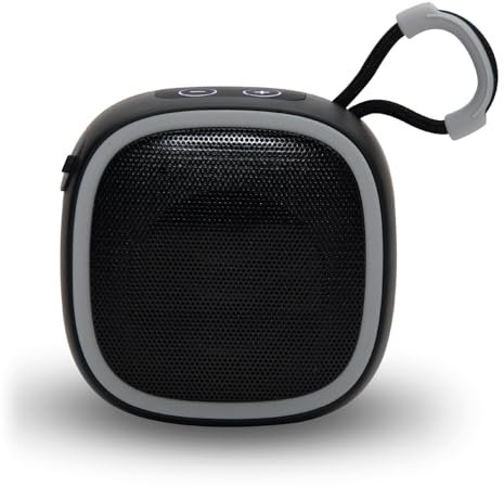 iTek I58082BLK Vibes Portable Wireless Bluetooth Speaker with Built-in Microphone, Bluetooth 5.3 USB, TF, Micro-SD Card Slots, TWS Capability, Automatic Shut-Off and Integrated Carry Strap, 5W, Black