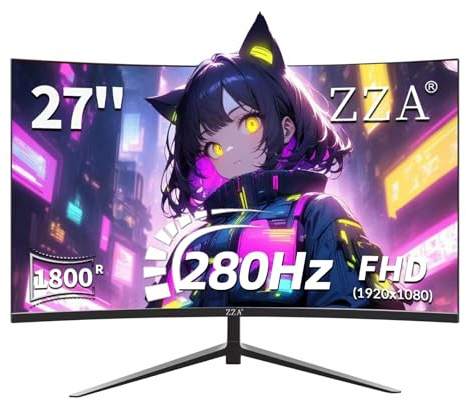 ZZA 27 Curved Monitor, 240Hz/280Hz, Full HD 1080P Computer Monitor, Eye-Care Display with HDMI, DP, Frameless, FreeSync, Wall Mount for Office and Home