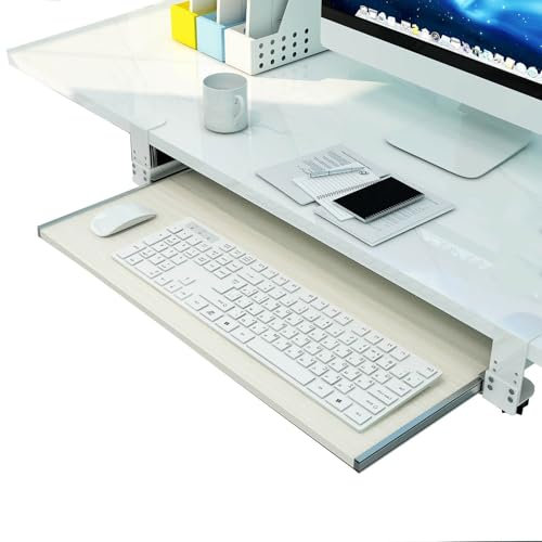 Under Desk Keyboard Tray - Clamp-on Computer Holder for Keyboard Drawer - Ergonomic Sliding Mouse and Keyboard Tray - Computer Desk Extension(Beige,75x30cm/29.5x