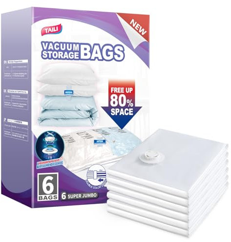 TAILI Vakuumbeutel für Bettdecken 6 Stück Super Groß 120 X 100 CM Vakuumierbeutel für Kleidung, Decke, Bettwäsche, Platz Sparen Aufbewahrungsbeutel für Reisen Und Tägliche Aufbewahrung