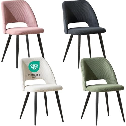 JIJIAN Esszimmerstühle 4er Set, Stühle Esszimmer, Küchenstühle, Wohnzimmer Essstühle mit Ausschnitt Rückenlehne Streifen Samt Stuhl, Gepolsterte Stühle für Esszimmer, Küche, Farbmischung