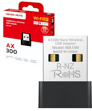 Mercusys TP-Link MA14N AX300 WiFi 6 WiFi USB, Chiavetta WiFi per PC Fisso, 287Mbps su 2.4GHz, Adattatore WiFi usb per Windows 11/10/7, Design Nano
