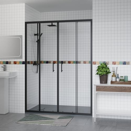 Aquariss 1500x800mm Sliding Shower Enclosure Black with Shower Tray | Double Sliding Door, Aluminum Profile, Tempered Easy Clean Glass, 1500mm Shower Screen, Anthracite Shower Tray and Waste