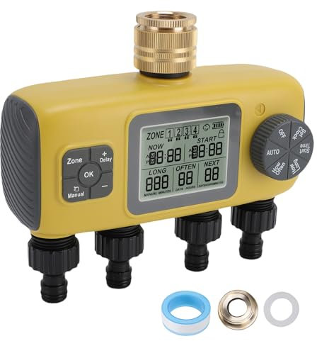Temporizador de Agua Programable, Temporizador de Riego IPX5 4 Zona Control, Lógica Secuencial, Llove de Rlovencia de Lluvia, Control Inteligente, Configuración Fácil con