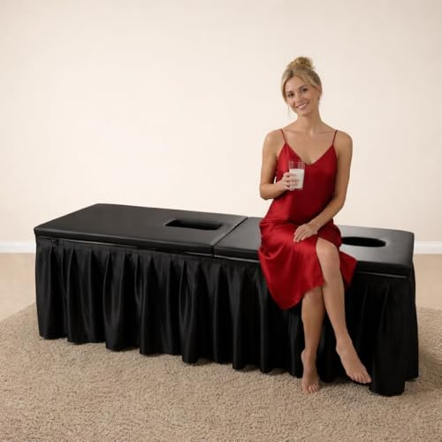 Home in Bold The Milker Midnight Big Melking Massageliege mit Glory Hole & Sichtschutz Vorhang | Schwarze bequeme Massageliege für Melkspiele