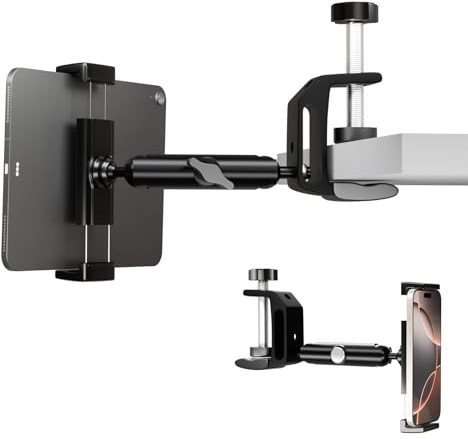 GSYXERGILES Under Cabinet Mount for iPad, Kitchen Tablet Holder, iPad Desk Mount w/Clamp, Aluminum Base&Metal Arm, 360° Rotation AC012
