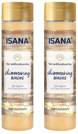2x ISANA Duschgel Shimmering Waves mit Arganöl und Glow Schimmer, Luxuriöses Duschgel, Goldene Edition | 2x 250ml