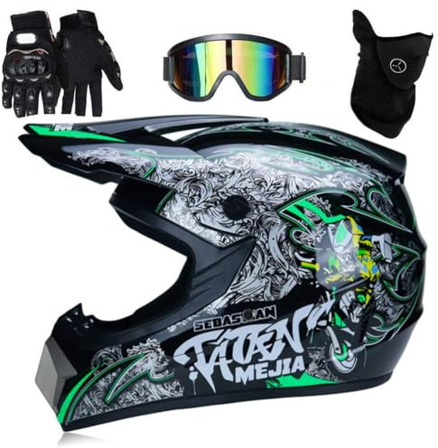 MTB Helm Professioneller Motocross Helm Kinder Erwachsene Motocross Dirt Bike Offroad Motorradhelm mit Schutzbrille Handschuhe Gesichtsbedeckung (S)