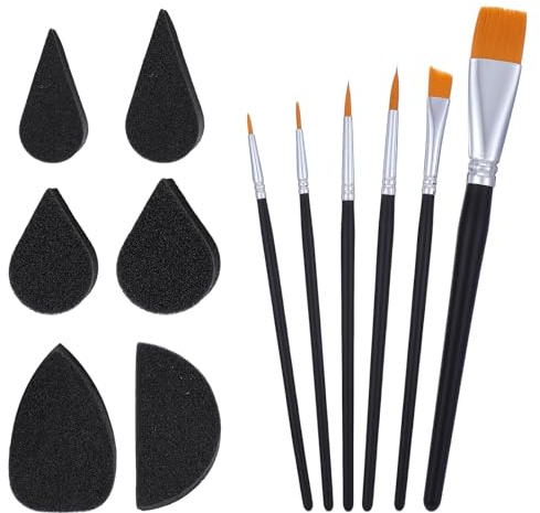 QFGasre Juego de 12 pinceles de pintura facial y esponjas para pintura facial, pinceles para pintura facial, pintura acrílica, óleo, acuarela, artista, pinceles para adultos, fiestas, Halloween