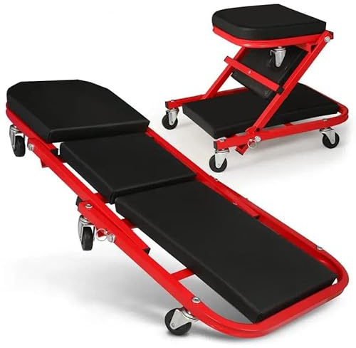 Generico Carrello Meccanico 2 in 1 Pieghevole con Ruote – Lettino Sottoscocca e Sedile Officina, Struttura in Acciaio, Altezza Regolabile, Portata Elevata, Ideale per Auto, Garage e Riparazioni