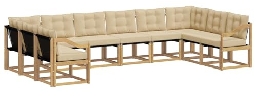 vidaXL Outdoor-Sofagarnitur mit Kissen 10 pcs Weiß und Beige, Gartenmöbel, modernes Outdoor-Sofa, bequemes Lounge-Set für Ihre Terrasse, robust und stylisch