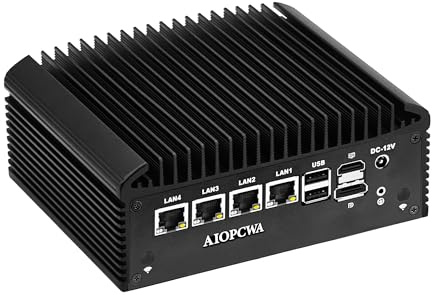 AIOPCWA Fanless Mini PC N305 Firewall Appliance, 4 x i226-V 2.5GbE LAN, 2 x DB9 RS232 COM Industrial Mini Computer, OPNsense Router Micro PC Barebone NO RAM/SSD/OS, HD+DP, 6 x USB