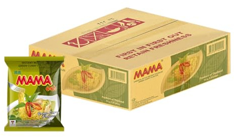 Green Curry Instant Noodles 55g (30 Packs) – Thai Style Noodle Soup Quick & Easy Meal – Convenient & Portable Comfort Food