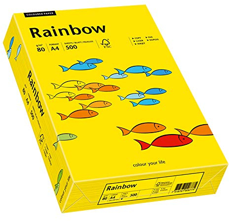 Papyrus 88042387 Drucker-/Kopierpapier farbig, Bastelpapier: Rainbow 80 g/m², A4 500 Blatt, Matt, intensivgelb