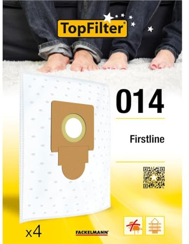 TopFilter 64014 Lot de 4 sacs aspirateur pour Firstline W13006 et W16006, sac aspirateur, accessoire aspirateur, poche aspirateur, Non tissé polypropylène, Carton, Caoutchouc, 30 x 26 cm