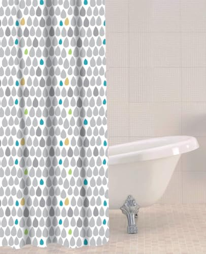 Sabichi Pifco Shower Curtain Rain Drops Pattern 180 x 180cm Mould Resistant
