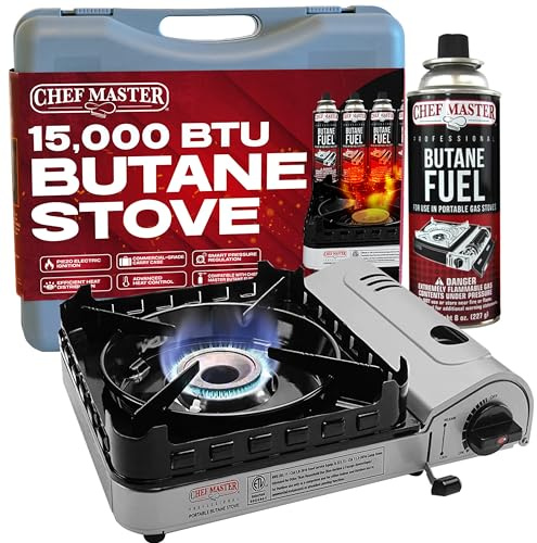 Chef Master Portable Butane Camping Stove, Backpacking Burner, 15,000 BTU