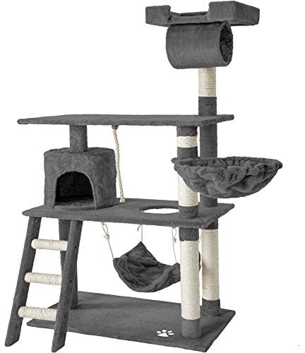tectake Arbre à Chat Griffoir Maison Chat Interieur Jeux Appartement avec Grattoir Rampe Tunnel Panier Echelle Lit - Gris