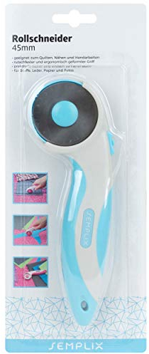 SEMPLIX Stoffschneider Maxi mit Klingenschutz, 45mm - Rollschneider mit Soft Griff zum Basteln & Nähen (blau)