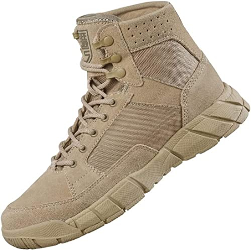 FREE SOLDIER Herren Stiefeletten Ultralight Military Tactical Arbeit Stiefel Knöchelhoch 6 Inch Zoll Spitze bis atmungsaktiv Desert Boots(Tan,42,Dünnschnitt)
