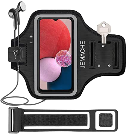 Sportarmband Handyhülle Kompatibel mit Galaxy A13/ A12/ A73 5G/ A72/ A71, wasserdicht, Ideal für Fitnessstudio, Laufen, Training, Sport, mit Schlüssel-/Kartenhalter (schwarz)