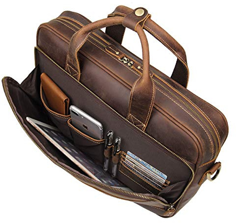 Augus Herren Vintage Leder Umhängetasche Rucksack Reise Rucksack für 17 Zoll Laptop, coffee, Taille unique