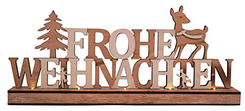 Holz Weihnachtsdekoration Frohe Weihnachten - 5 LED - Tisch Deko Lampe Leuchte