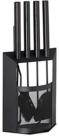 Dongbin 5-teiliges Kaminbesteck, Kaminzubehör mit Schaufel, Besen, Haken, Zange und Halter, aus Legiertem Stahl, modern, schwarz, 61 x 28,5 x 16 cm