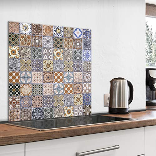 murando Glass Splashback for Kitchen Backsplash Cooker Protector Tempered Glass Decorative Wall Art Panel Heat Resistant Graphic 60x60 cm / 24x24 Tiles Mosaic f-B-0299-aq-a