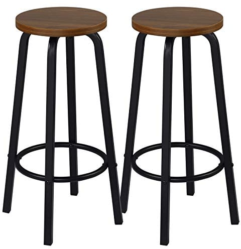 WOLTU Barhocker 2X Bistrohocker Tresenhocker Barstuhl aus MDF und Metall runde Sitzfläche Dunkelbuche