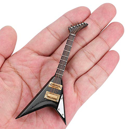 Fydun Gitarren Weihnachtsschmuck 10 cm großes Mini V förmiges Holzgitarrenmodell mit Etui für besondere Dekoration und Weihnachtsbaumschmuck (schwarz)