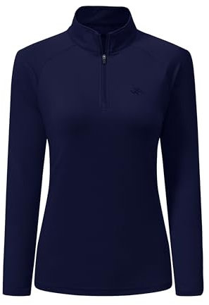 AIRIKE Long Sleeve Golf Polo Shirts for Women Stand Up Collar Thermal Fleece Womens Tank Top, Navy, S