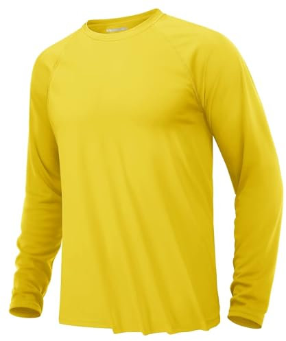 KEFITEVD Lightweight Long Sleeve Swimming Tops for Men Solid Color Beach Surfing T-Shirt Yellow, S