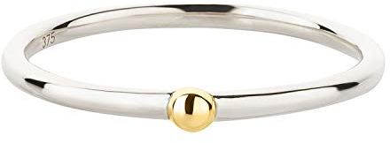 Ardeo Aurum Damenring aus 375 Gold Weißgold bicolor Gelbgold-Kugel Vorsteckring Stapelring schmal Solitär Gr. 58