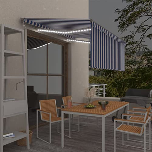 Susany Tenda Automatica Parasole LED Sensore Vento, Tendalino a Scomparsa con Manovella, Tende da Sole per Esterno, Tende per Balcone 3x2,5m Blu e Bianco