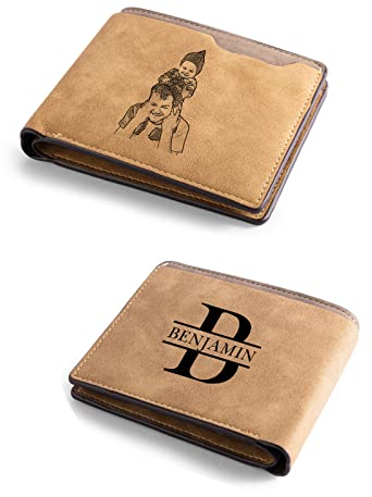 Jeweidea Personalisierte Geldbörse Herren mit Foto PU-Leder Bifold Portemonnaie mit Kartenhalter Geldbeutel für Männer Papa Ehemann Vater zum Weihnachten Vatertagsgeschenk